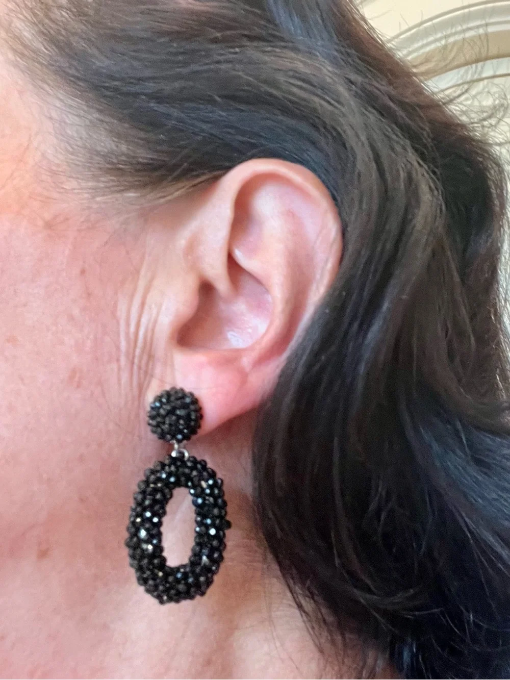 Vintage Black Beaded Hoop Drop Earrings - Women Jewelry - Picture 16 of 16